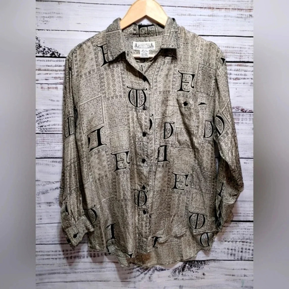 Whistles Silk Blouse size Small in Gold/Black Symbols‎ Button Down Casual - Picture 5 of 5